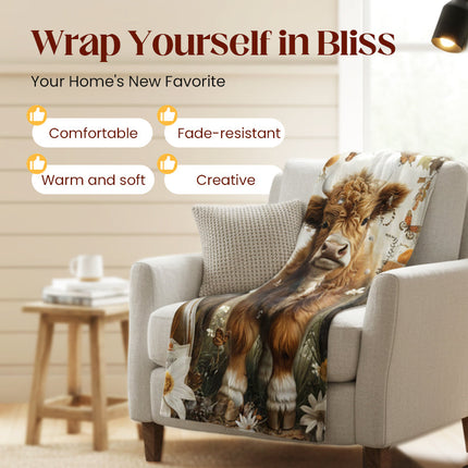 Highland Cow Fleece Blanket | Soft, Cute & Cozy All Season