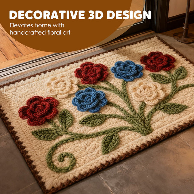 3D Floral Yarn Anti-Slip Absorbent Floor Mat – Stylish, Soft & Safe